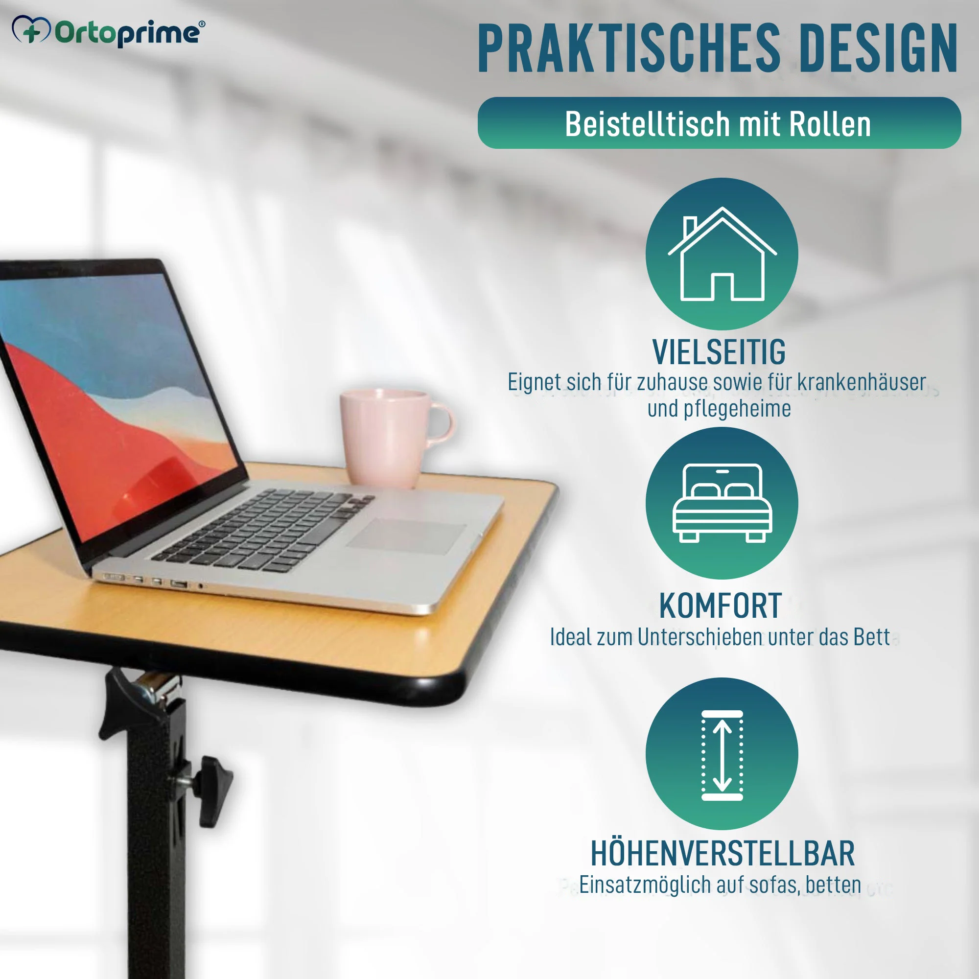 Klappbarer Beistelltisch mit höhenverstellbarer abklappbarer 90° Tischplatte - Image 3